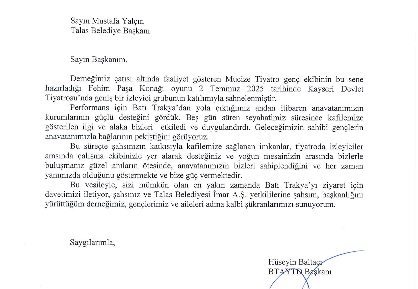 BATI TRAKYA’DAN BAŞKAN YALÇIN’A ÇİFTE TEŞEKKÜR