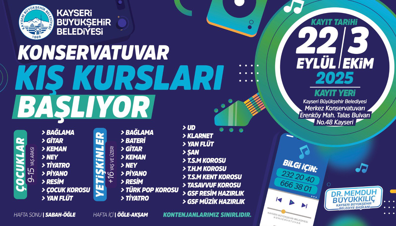 BÜYÜKŞEHİR’İN KONSERVATUVAR KIŞ KURSLARI İÇİN KAYITLAR BAŞLIYOR