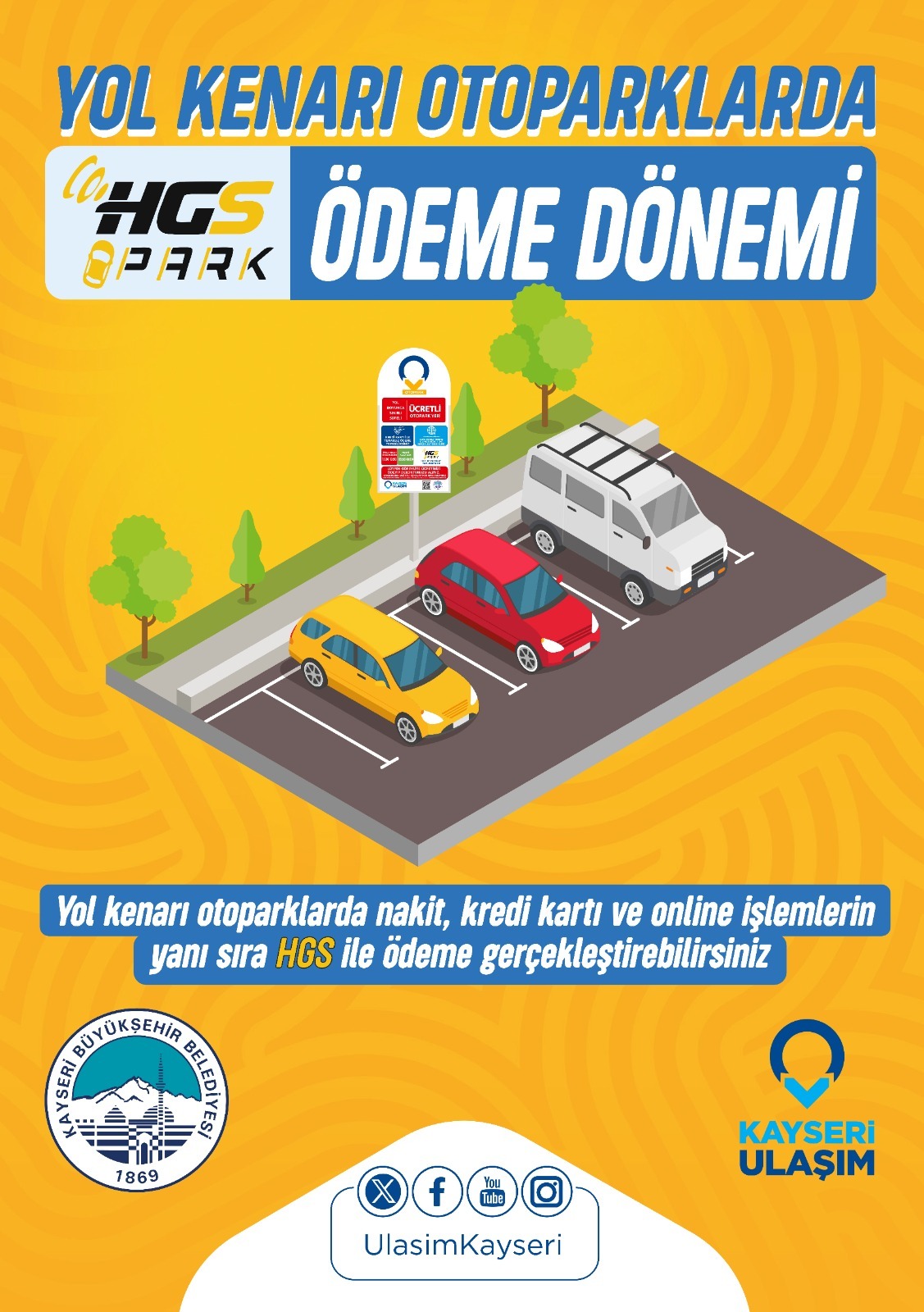 KAYSERİ’DE YOL KENARI OTOPARKLARDA HGS İLE ÖDEME DÖNEMİ