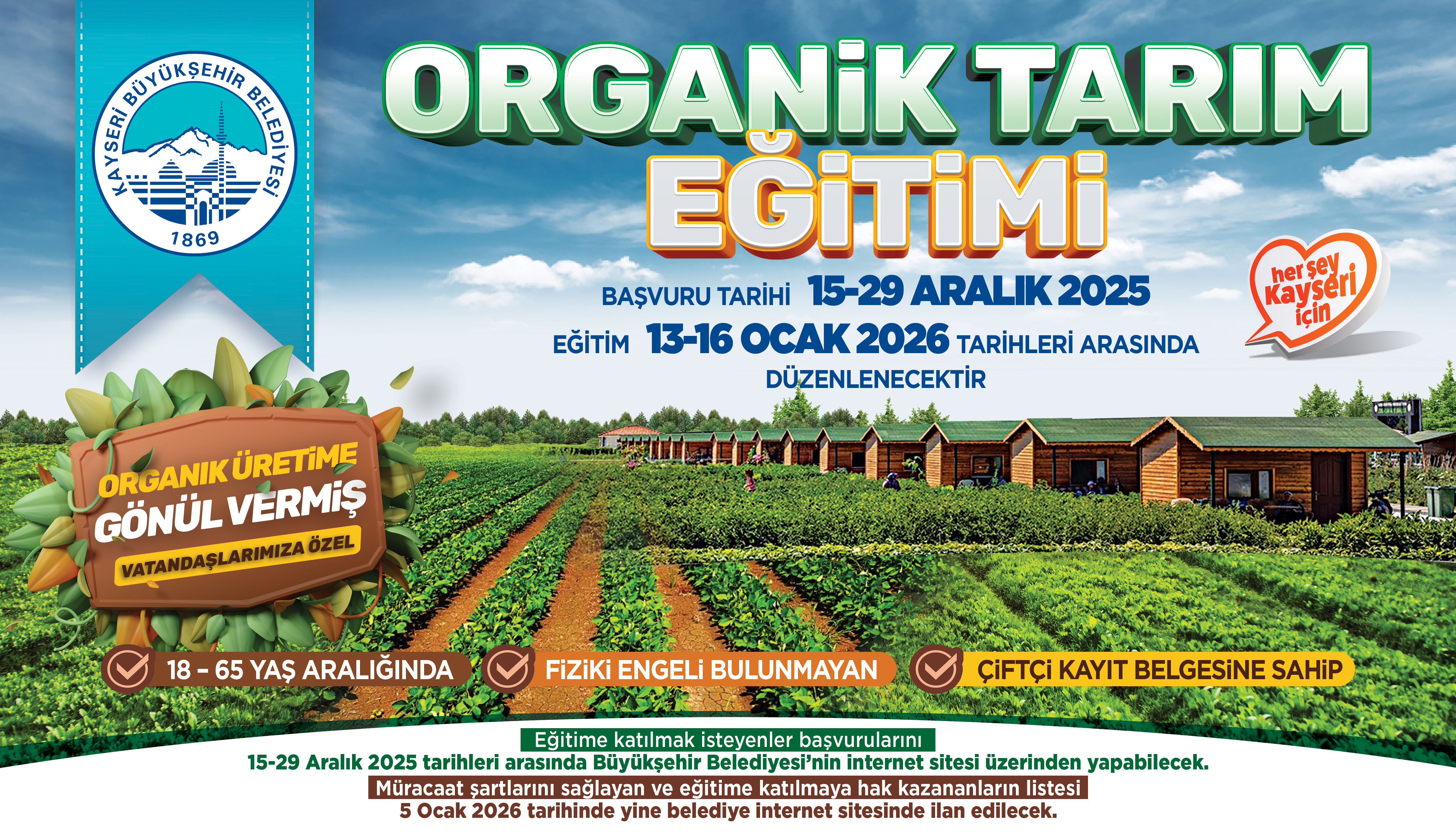 KAYSERİ BÜYÜKŞEHİR’DEN ORGANİK TARIMA DESTEK: YENİ DÖNEM EĞİTİMLERİ BAŞLIYOR