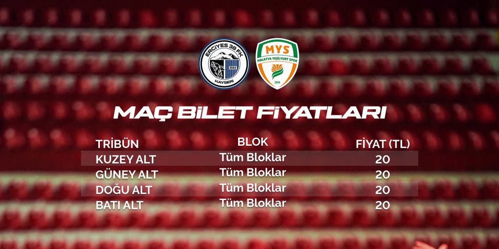 Erciyes38 FK-Malatya Yeşilyurtspor maçının biletleri satışta