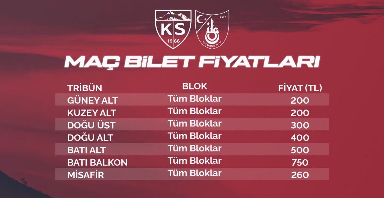Kayserispor-İstanbulspor maçının biletleri satışa çıkıyor