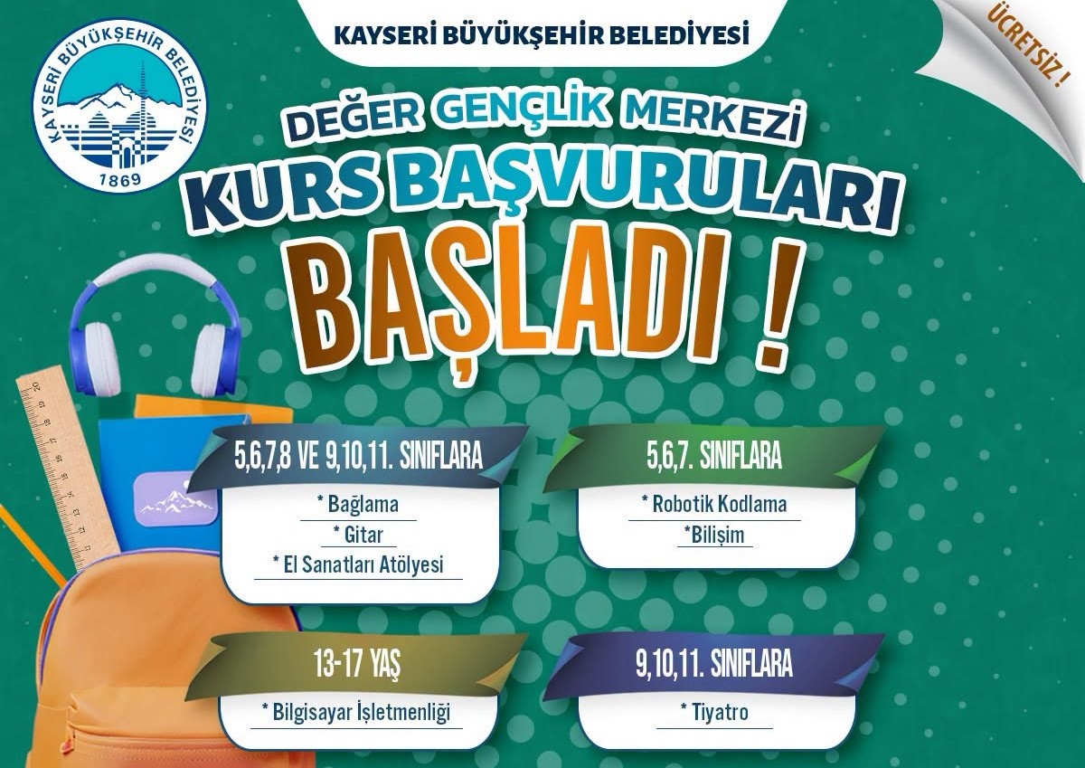 Büyükşehir’in değer gençlik merkezi’nde kurs başvuruları başladı