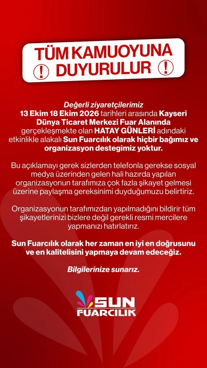 Sun Fuarcılık Başkanı Saçmacı'dan Hatay Günleri açıklaması
