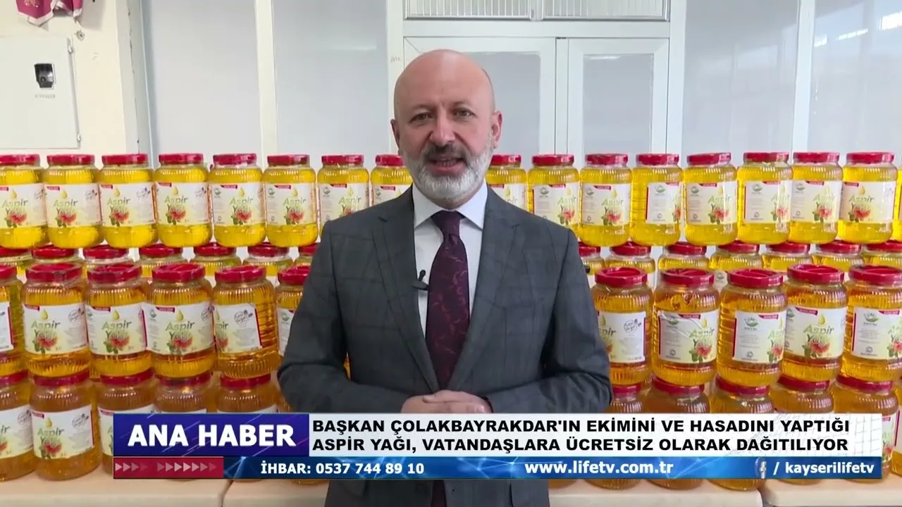 BAŞKAN ÇOLAKBAYRAKDAR'IN EKİMİNİ VE HASADINI YAPTIĞI ASPİR YAĞI, VATANDAŞLARA ÜCRETSİZ OLARAK DAĞ